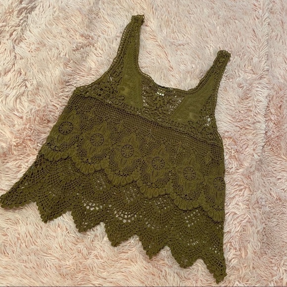 Forever 21 Hunter Green Floral Lace Tank Top - Picture 1 of 8